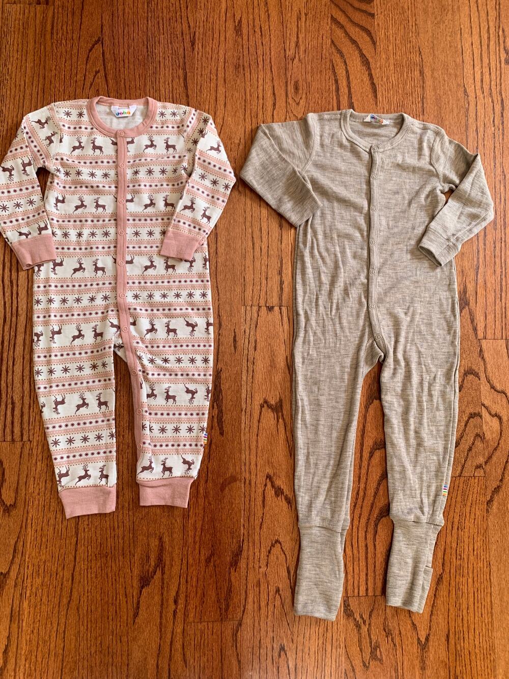 NWOT Joha Wool Silk Base Layer Holiday One Piece Pajama Lot (2) | 90cm/1-2 years